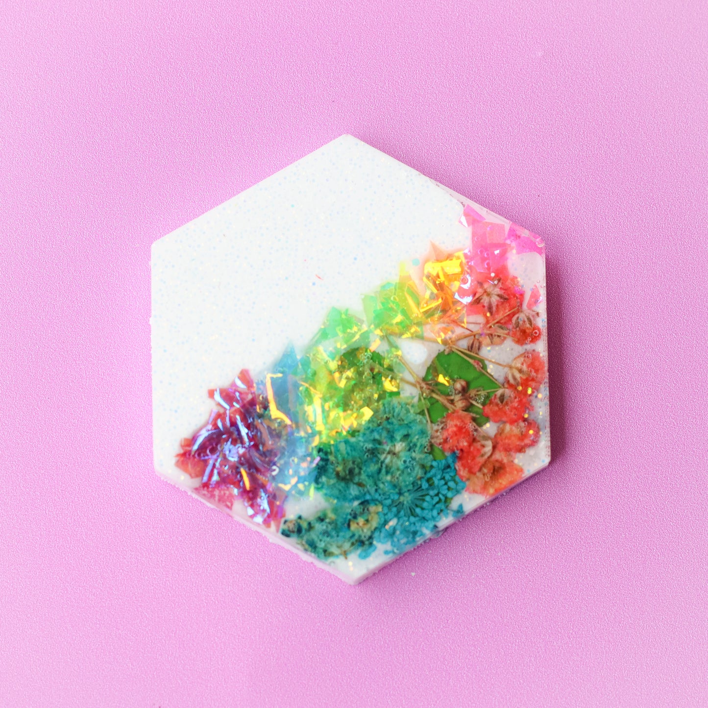 Large Neon Floral Hexagon Shaped Tag