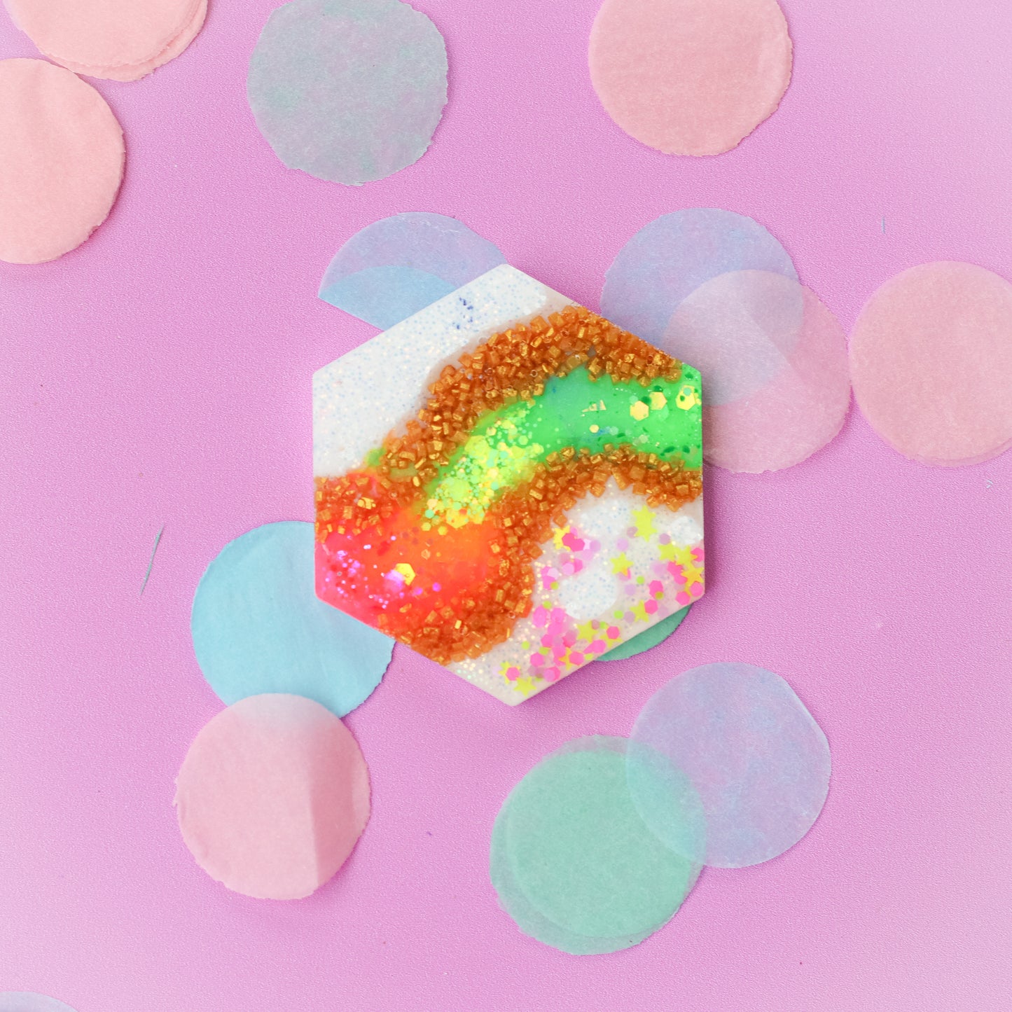 Large Neon Hexagon Shaped Tag