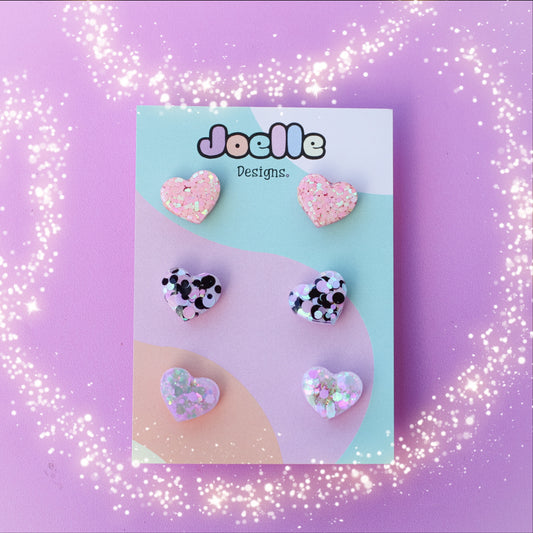 3 Pack Resin Heart Studs