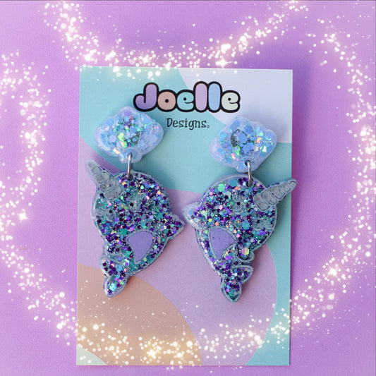 Shell & Narwhal Resin Drop Earrings