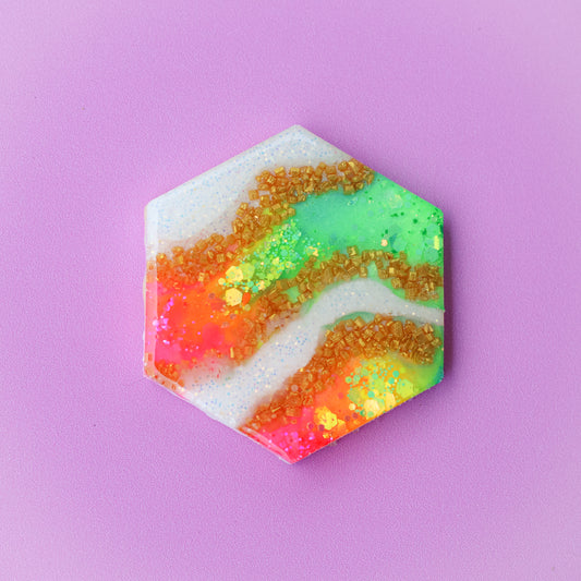 Large Neon Hexagon Shaped Tag