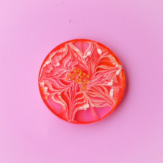 Large Neon Floral Circle Shaped Tag