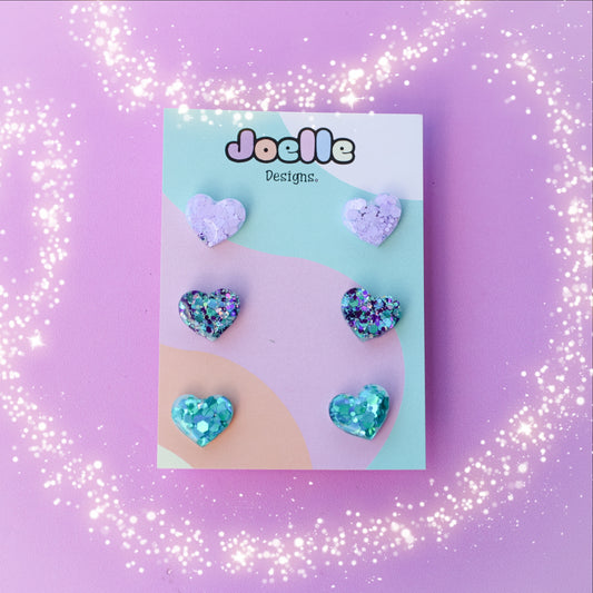 3 Pack Resin Heart Studs