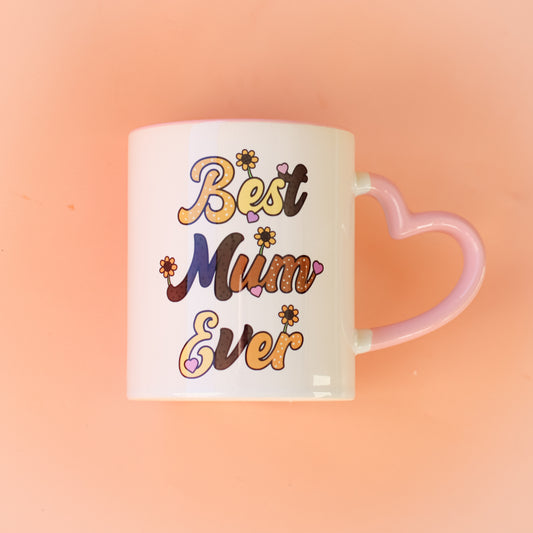 Best Mum Sunflower Heart Handle Mug