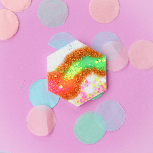 Large Neon Hexagon Shaped Tag