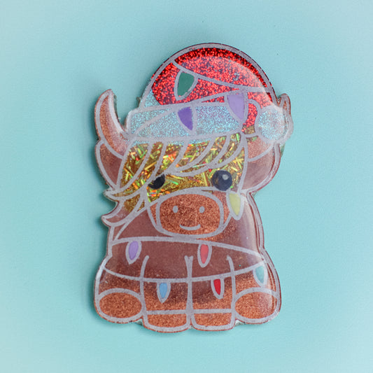 Fairy Lights Highland Cow Pet ID Tag/Keyring