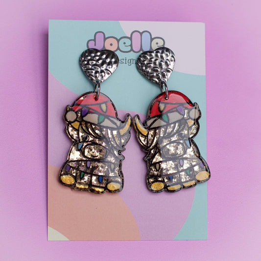 Fairy Lights Highland Cow Earrings