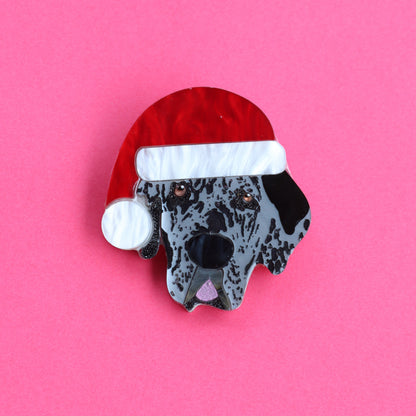 Pet Portrait Christmas Brooch (or badge reel)